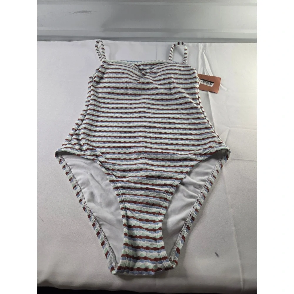 Shade & Shore Womens Striped One Piece Swimsuit Textured Size S (4-6) NWT